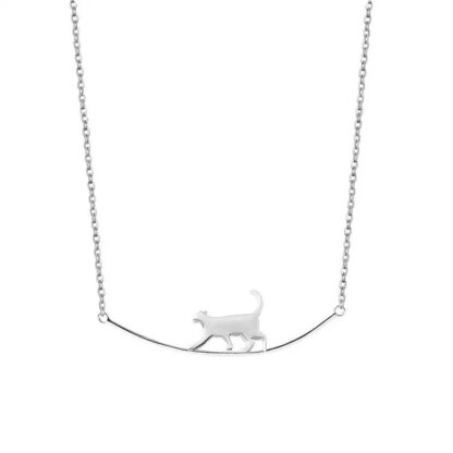 collier chat argent femme