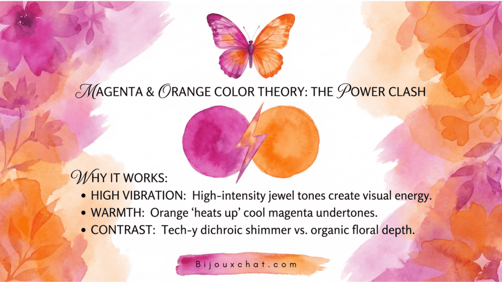 Bijoux Chat's magenta and orange color theory diagram to show you why the Magnetic Magenta Design really works well.