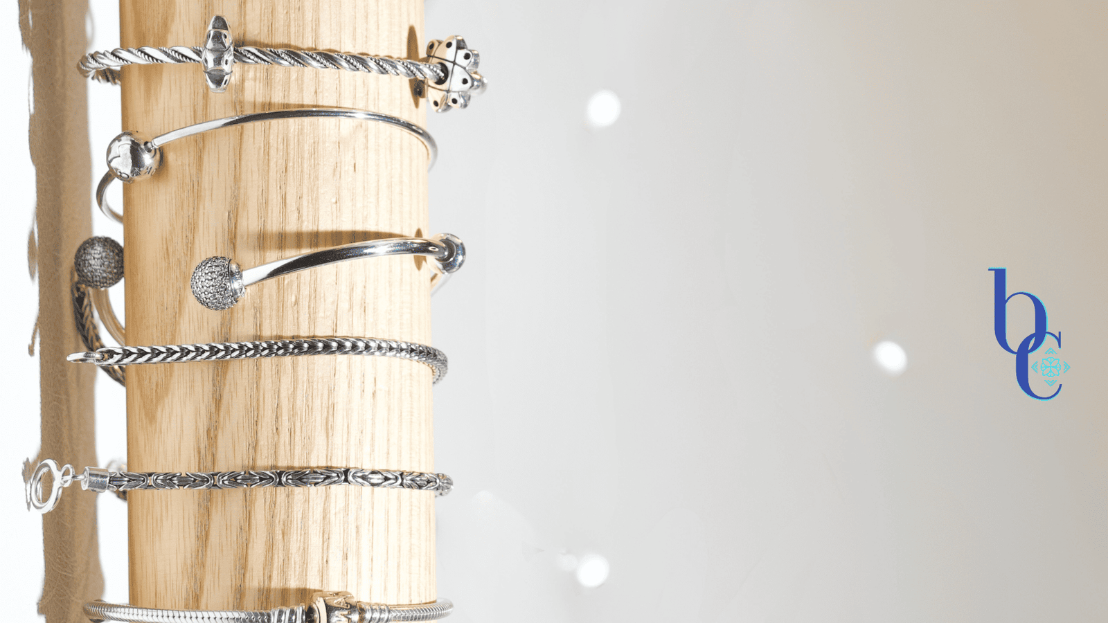 A macro banner with a white background created by Bijoux Chat.com to show readers all the different styles of sterling silver European bracelet carriers.