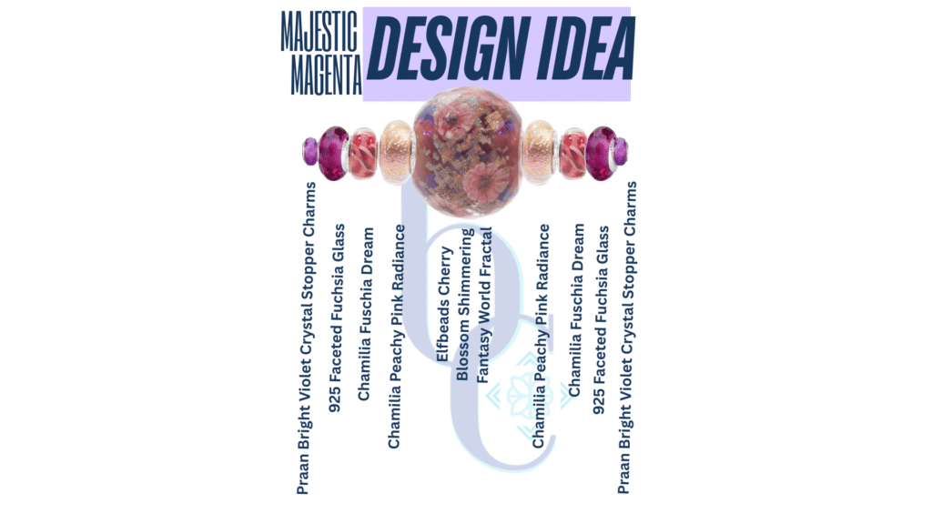 Bijoux Chat's Charmstack Visualizer© Diagram with the charms used in the Fast Flash post bangles that helps readers locate the charms used in the post if they'd like to purchase them and style their own designs. This diagram shows our choices for our magenta charm bracelet styling ideas.