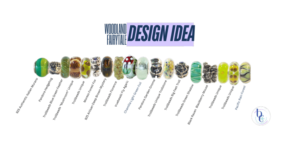 Bijoux Chat's CharmStack Visualizer© Diagram to show you which beads and charms were used in the Fairytale Woodland European Charm Bracelet Design.