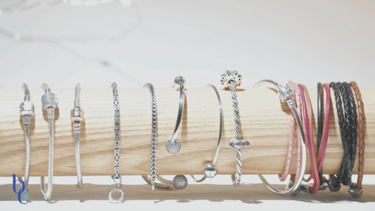 A macro banner with a white background created by Bijoux Chat.com to show readers all the different styles of sterling silver European bracelet carriers.