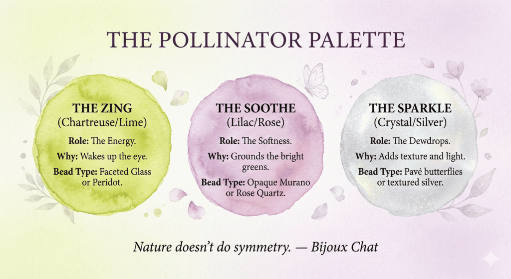 The Butterfly Color Palette to help reader see what colors were featured in the post's bracelet design and to help them build their own version of the butterfly bracelet.